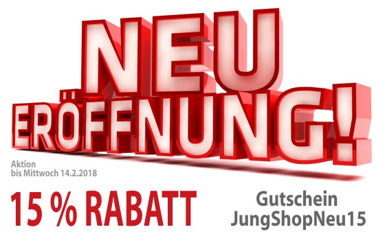 15 Prozent Rabatt zur Shop-Eröffnung mit Gutschein JungShopNeu15