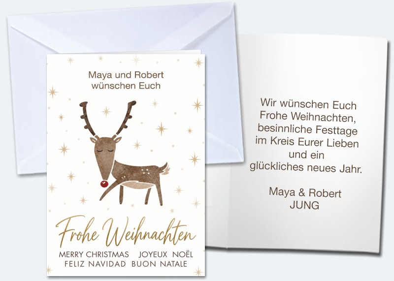 20 Weihnachts-Klappkarten "Elch"