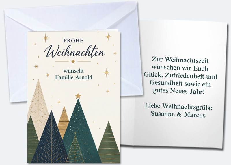 20 Weihnachts-Klappkarten "Tannen"