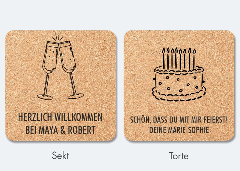 Untersetzer Kork, 6er Set Nur Text