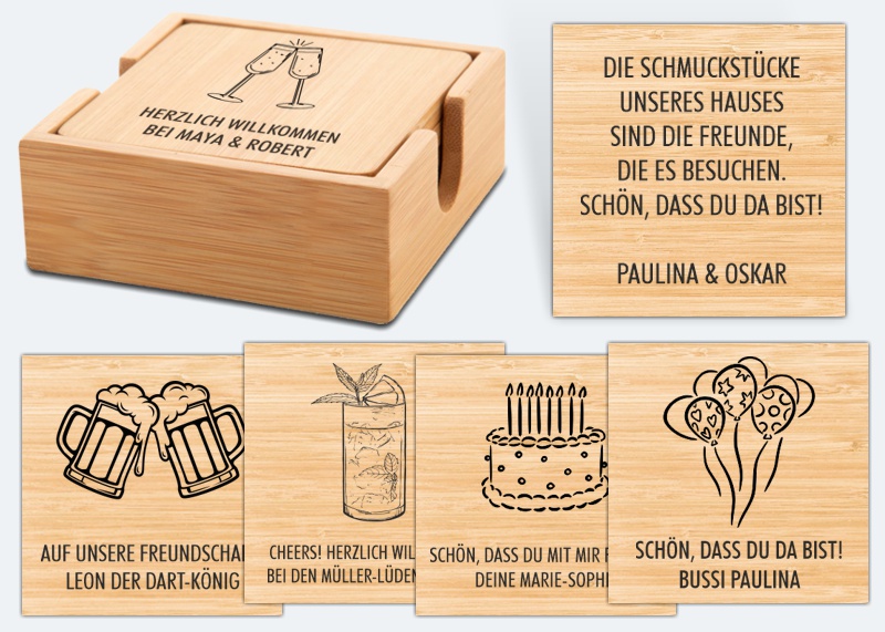 Untersetzer Bambus, 4er + Box