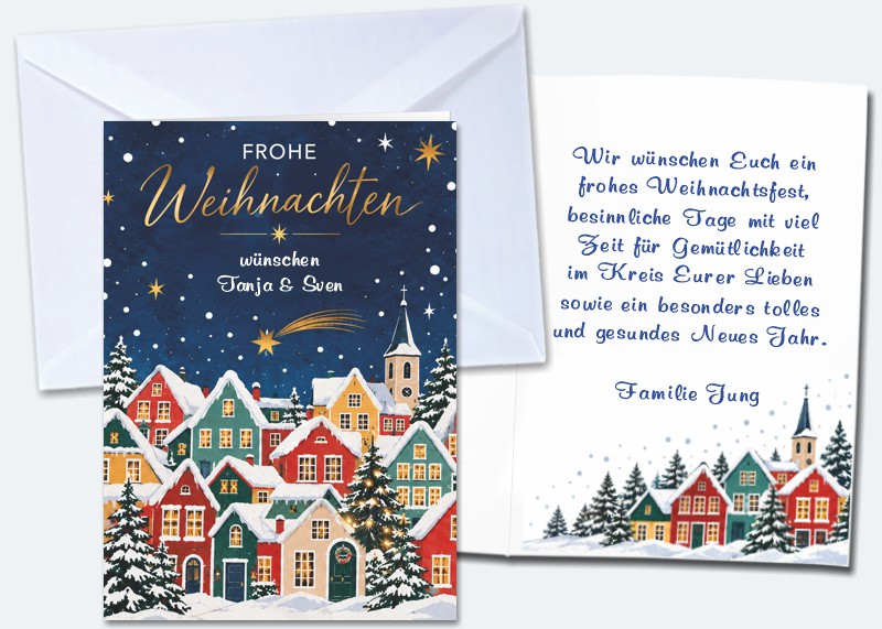 20 Weihnachts-Klappkarten "Winterdorf"