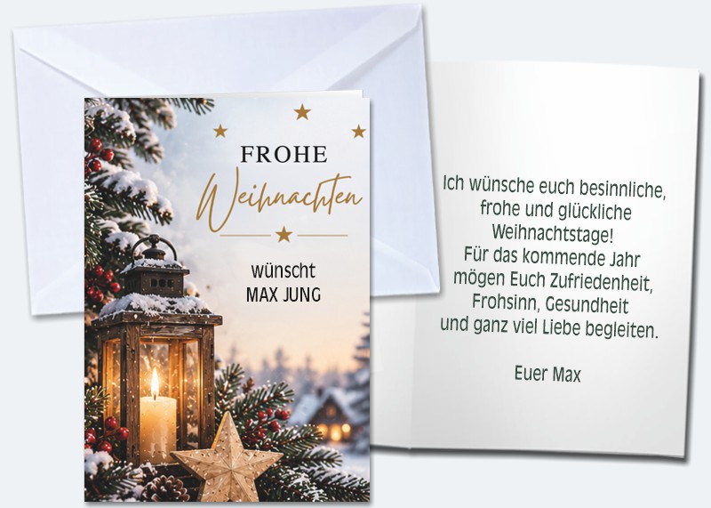 20 Weihnachts-Klappkarten "Laterne"