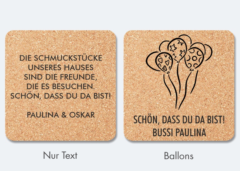 Untersetzer Kork, 6er Set Nur Text
