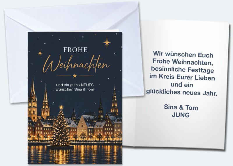 20 Weihnachts-Klappkarten "Altstadt-Ufer"