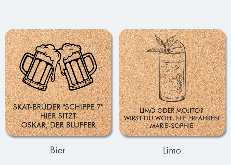 Untersetzer Kork, 6er Set Nur Text