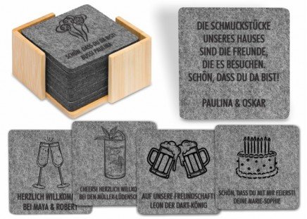 Untersetzer Filz, 10er Set + Box 