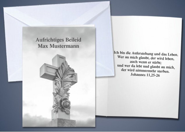 20 Trauer-Klappkarten "Steinkreuz" 