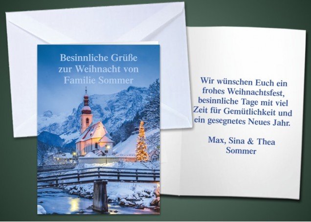 20 Weihnachts-Klappkarten "Kirche Ramsau" 