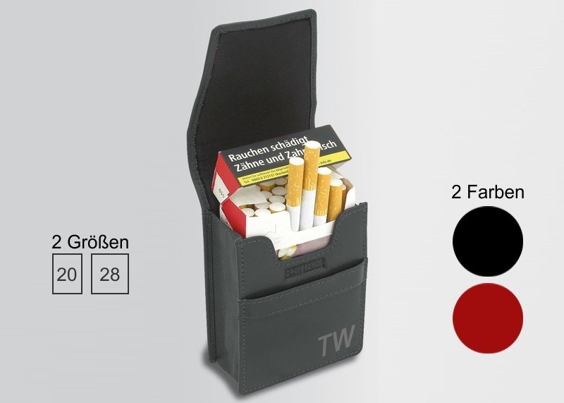 Zigaretten-Etui Leder Schwarz, Classic