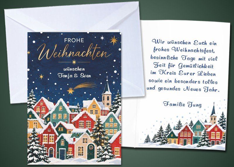 20 Weihnachts-Klappkarten "Winterdorf" 